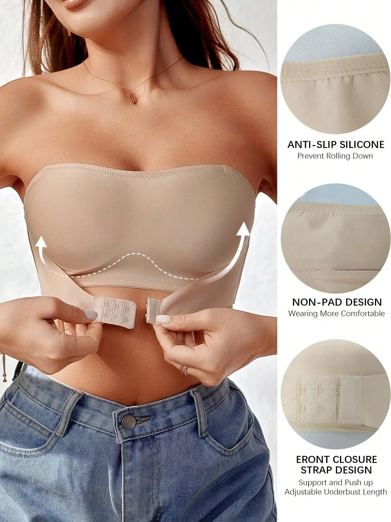 Women's front-button strapless lingerie